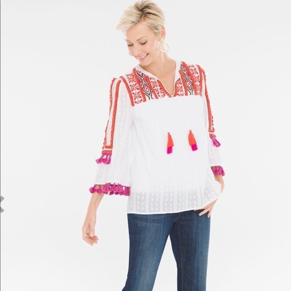 Chico’s Tassel Embroidered Top